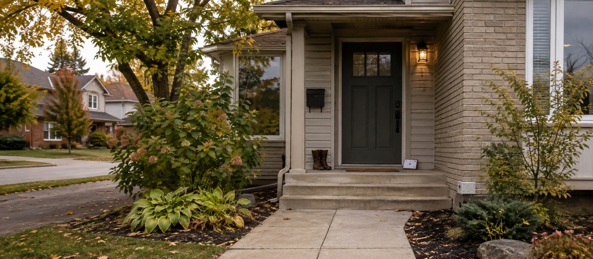 Front entrance of a Canadian home in a residential neighbourhood.
