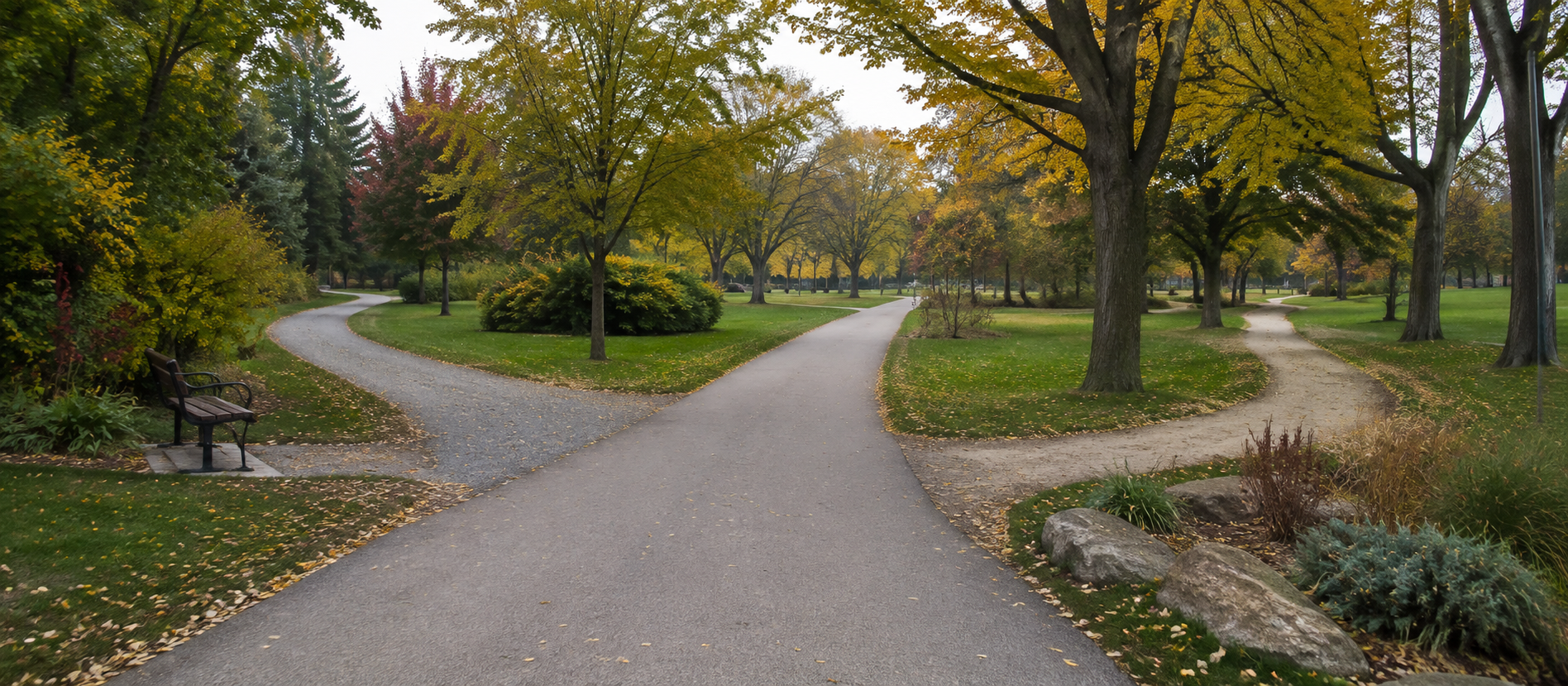 Three paths diverging through a park, illustrating that the same starting point can lead to different repayment sequences.