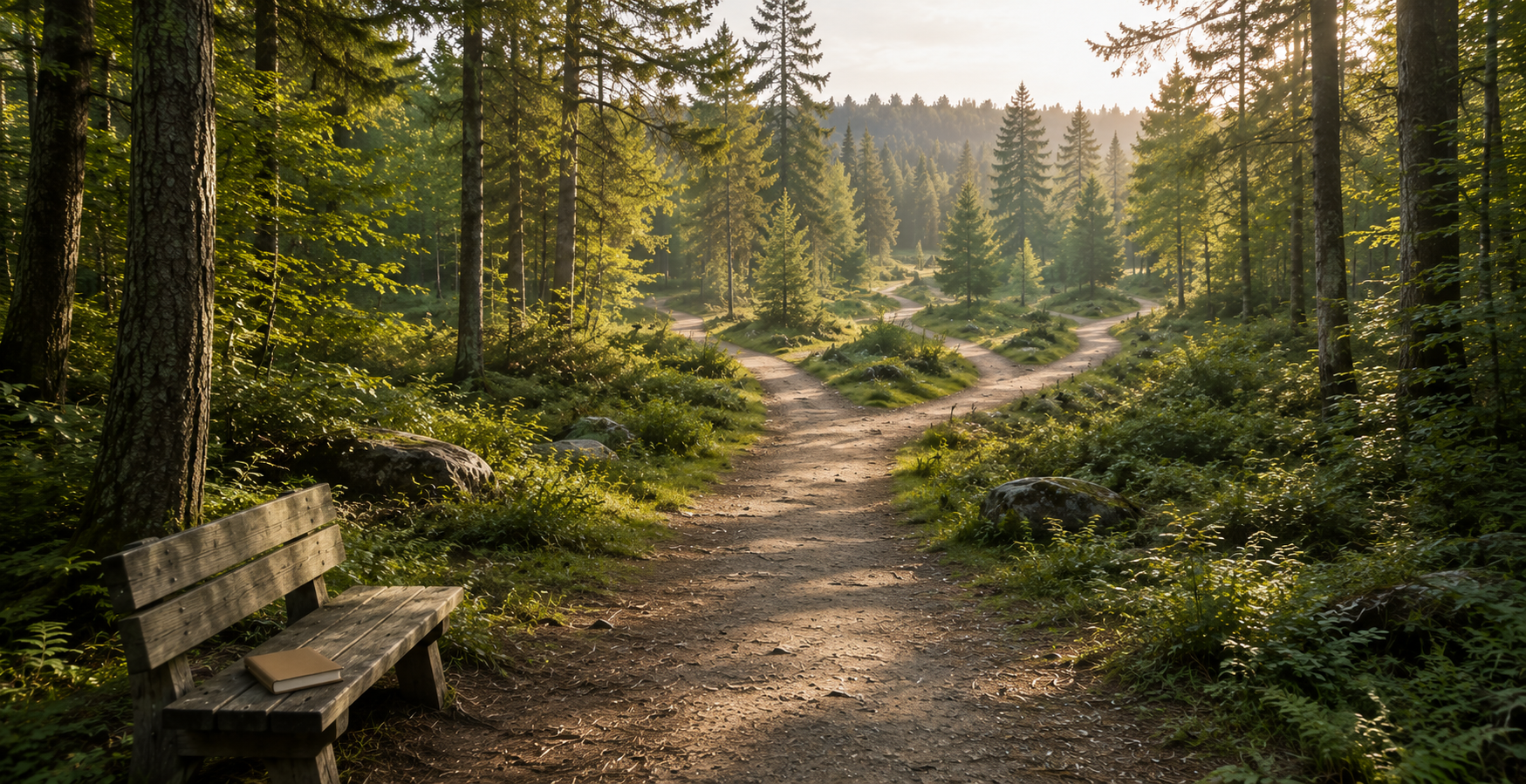A forest path splitting into several directions, representing CPP and QPP commencement choices.